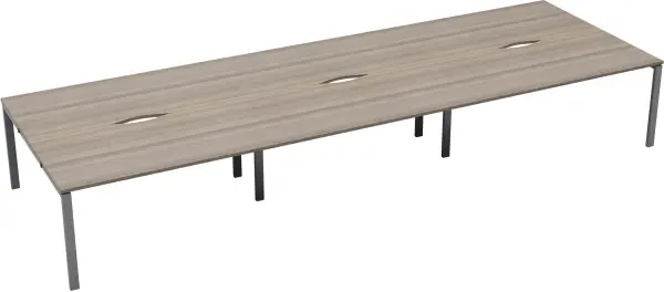 TC Bench Desk, Pod of 6, Full Depth - 3600 x 1600mm - Grey Oak